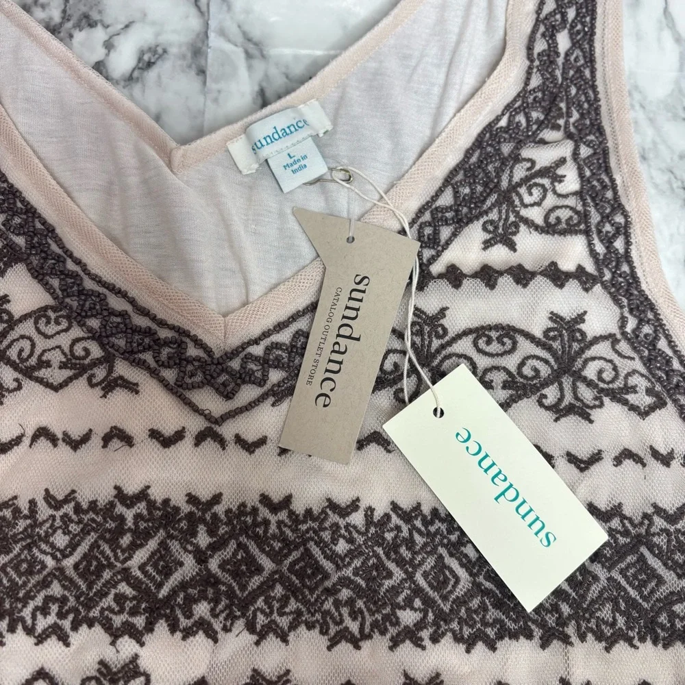 Sundance Catalog Sleeveless Beaded Bruin Beaded Tank cream brown Size large NWT - Picture 6 of 8
